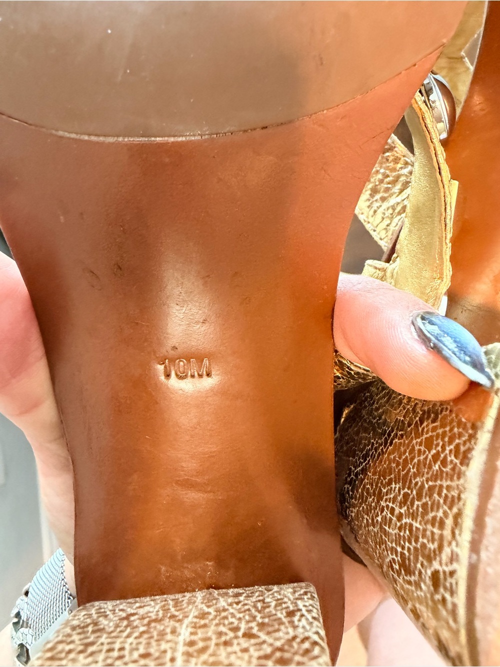 Tory Burch Gold Leather Studded T-Strap Slingback Sandals - Picture 7 of 8